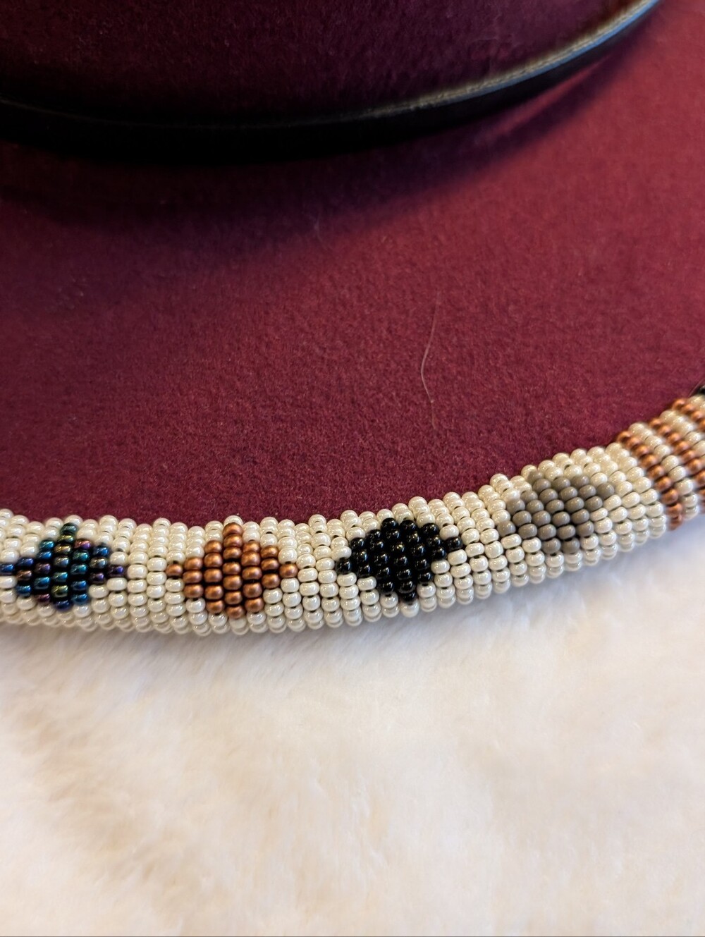 Burgundy Fedora Hat with Beaded Brim - Picture 4 of 6